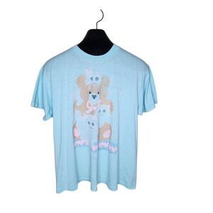 Vintage 80s Cat Bear Las Vegas Tourist Tshirt Womens Size XL Blue